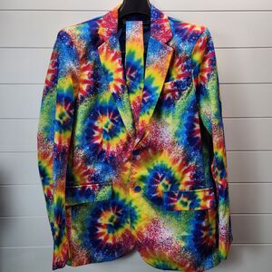 Spirit Halloween Medium Tie Dye Rainbow Suit Jacket Costume With Tie
